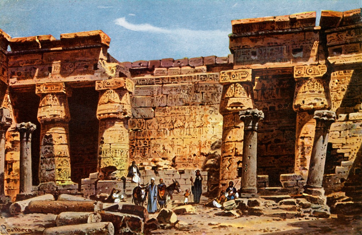 Innergården till templet Medinet Hobou, c1918-c1939. av Unbekannt