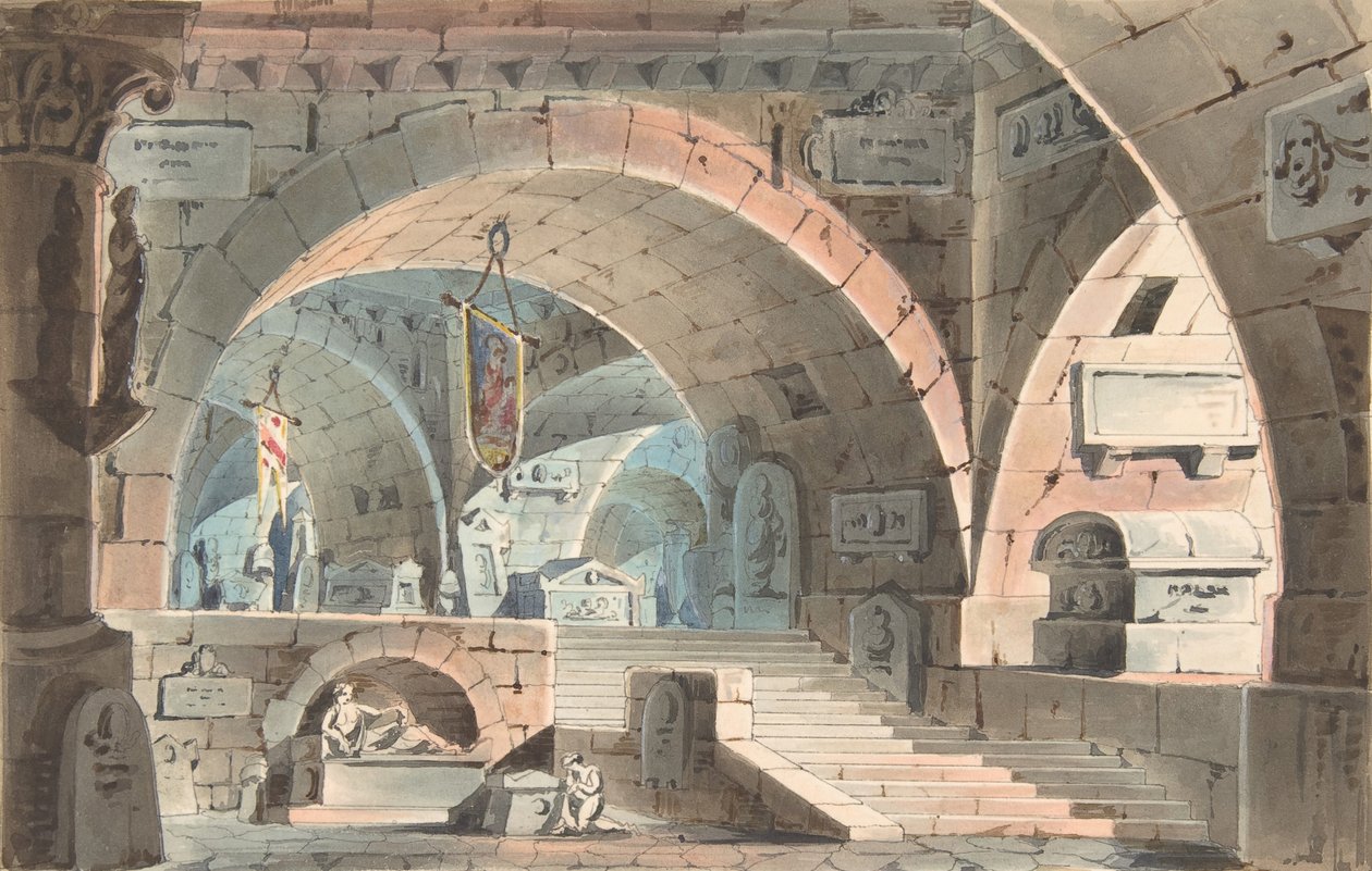 Krypta med en knästående sörjande, 1830-40. av Unbekannt