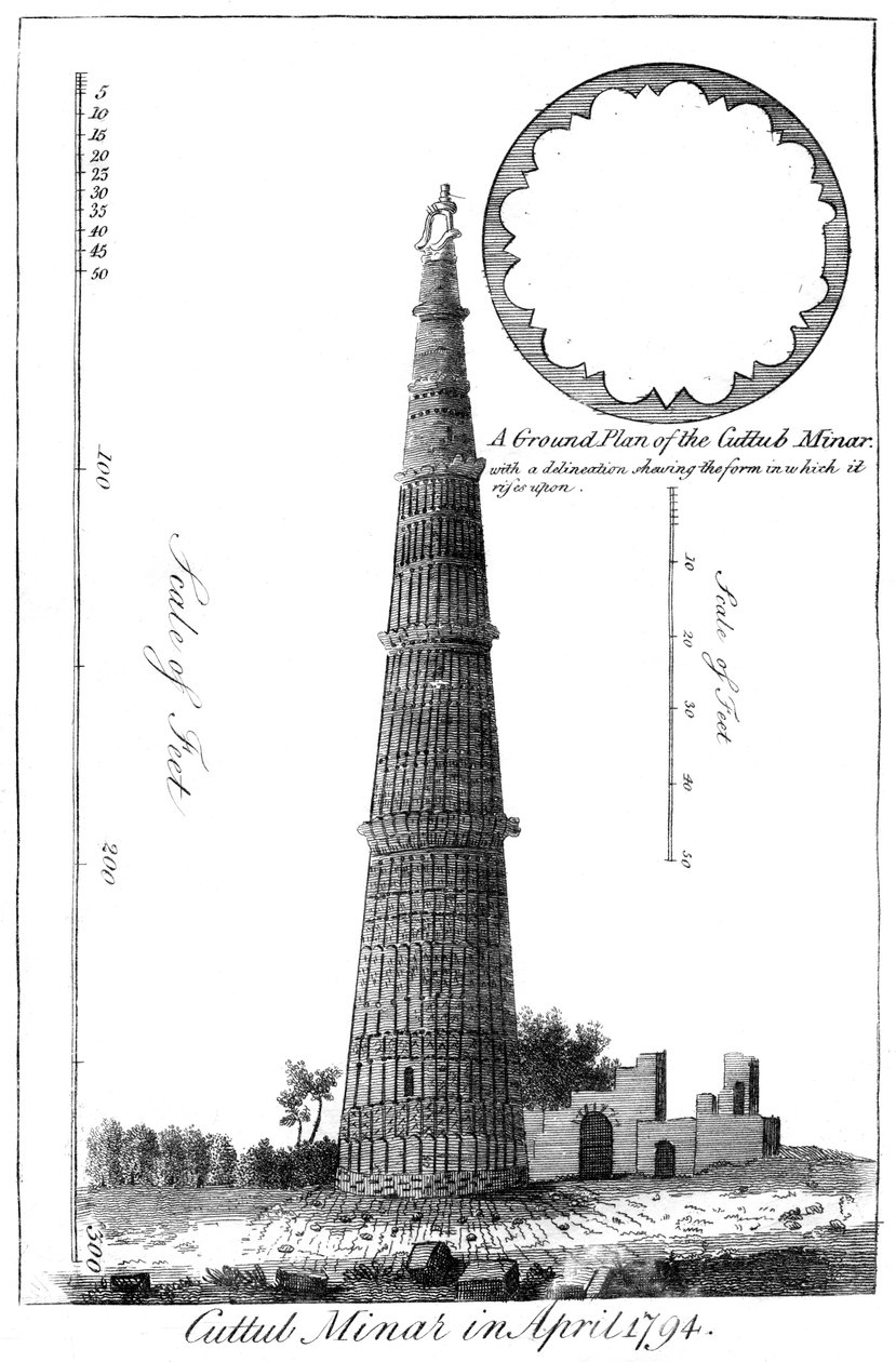 Cuttub Minar i april 1794, 1799 av Unbekannt