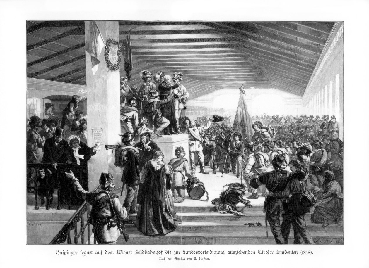 Demonstrationer av studenter i Wien 1848, 1900. av Unbekannt