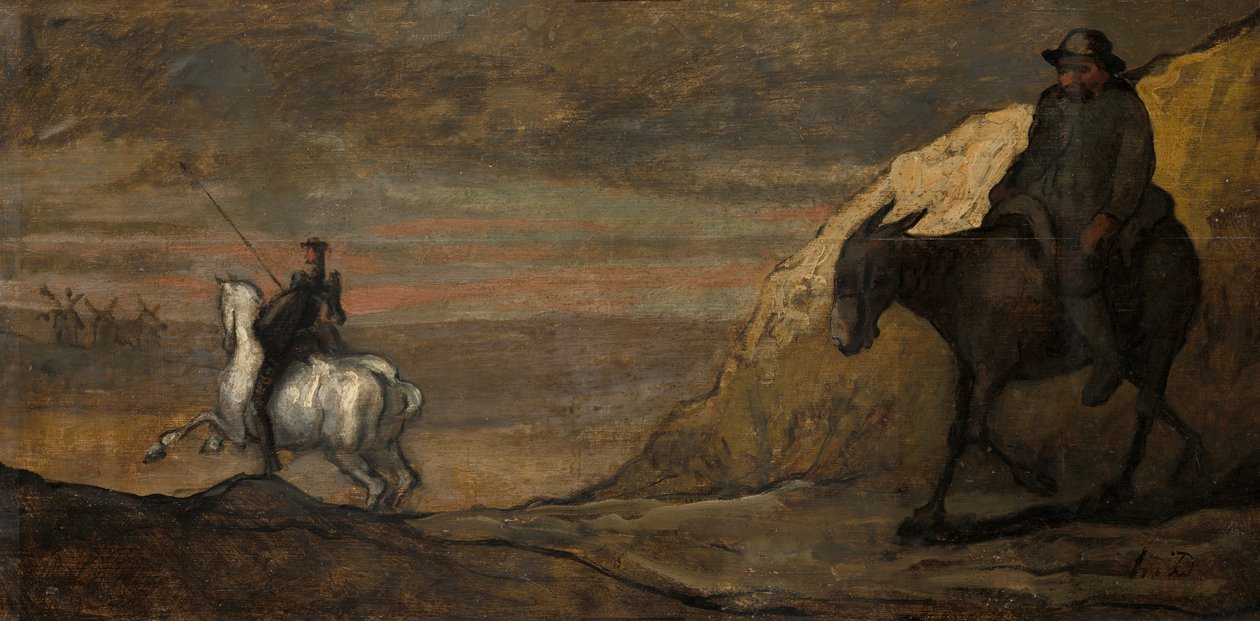Don Quijote och väderkvarnarna, ca. 1850. av Unbekannt