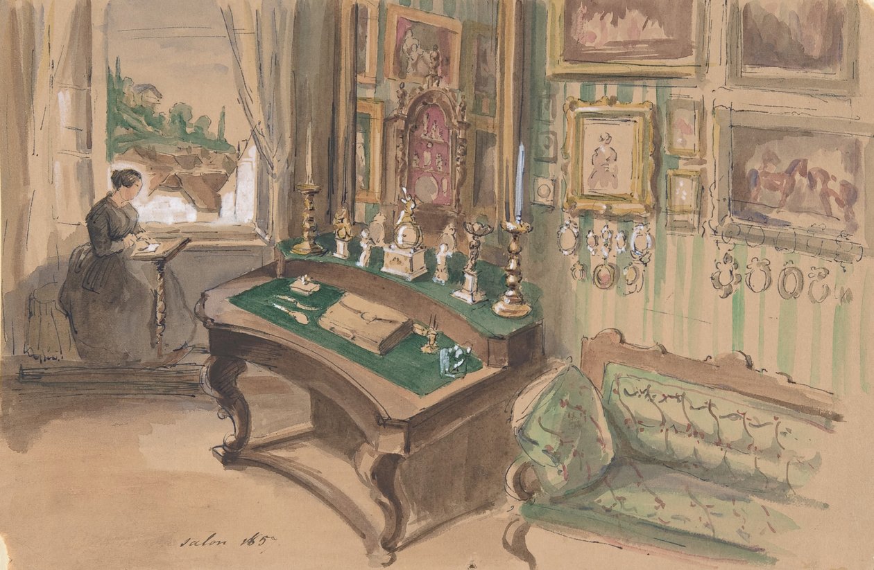 Ritning av en interiör: Salong, 1857. av Unbekannt