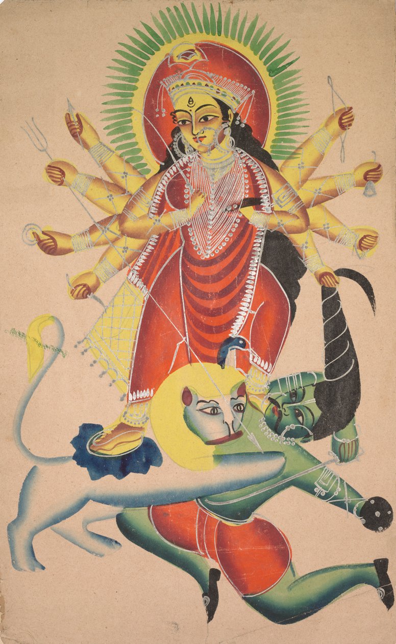 Durga dödar demonen Mahisha, 1800-talet. av Unbekannt