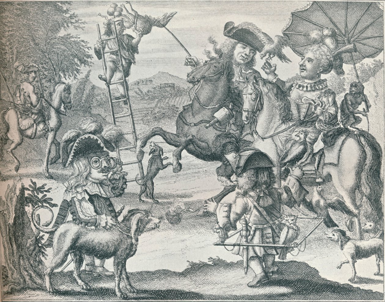 Dutch Skit on Falconry, c1716, 1916 av Unbekannt