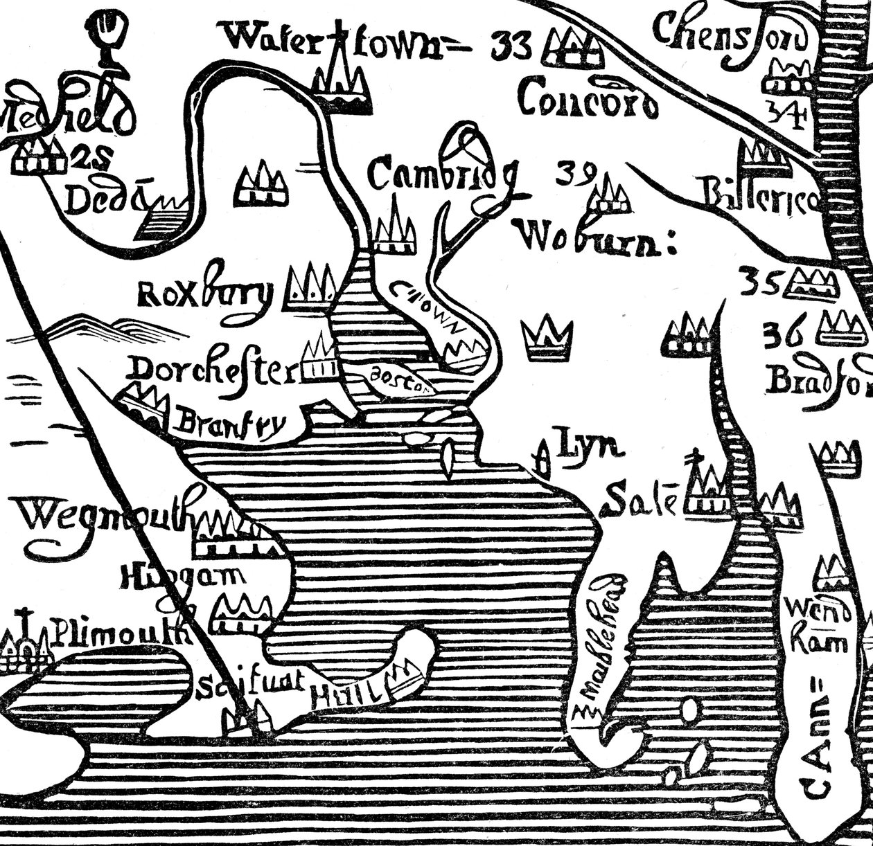 Tidig karta över Massachusetts Bay, USA av Unbekannt