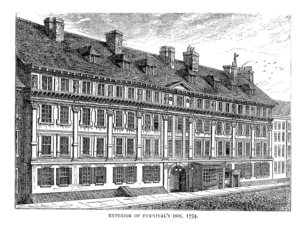 Exteriör av Furnivals Inn. 1754 av Unbekannt