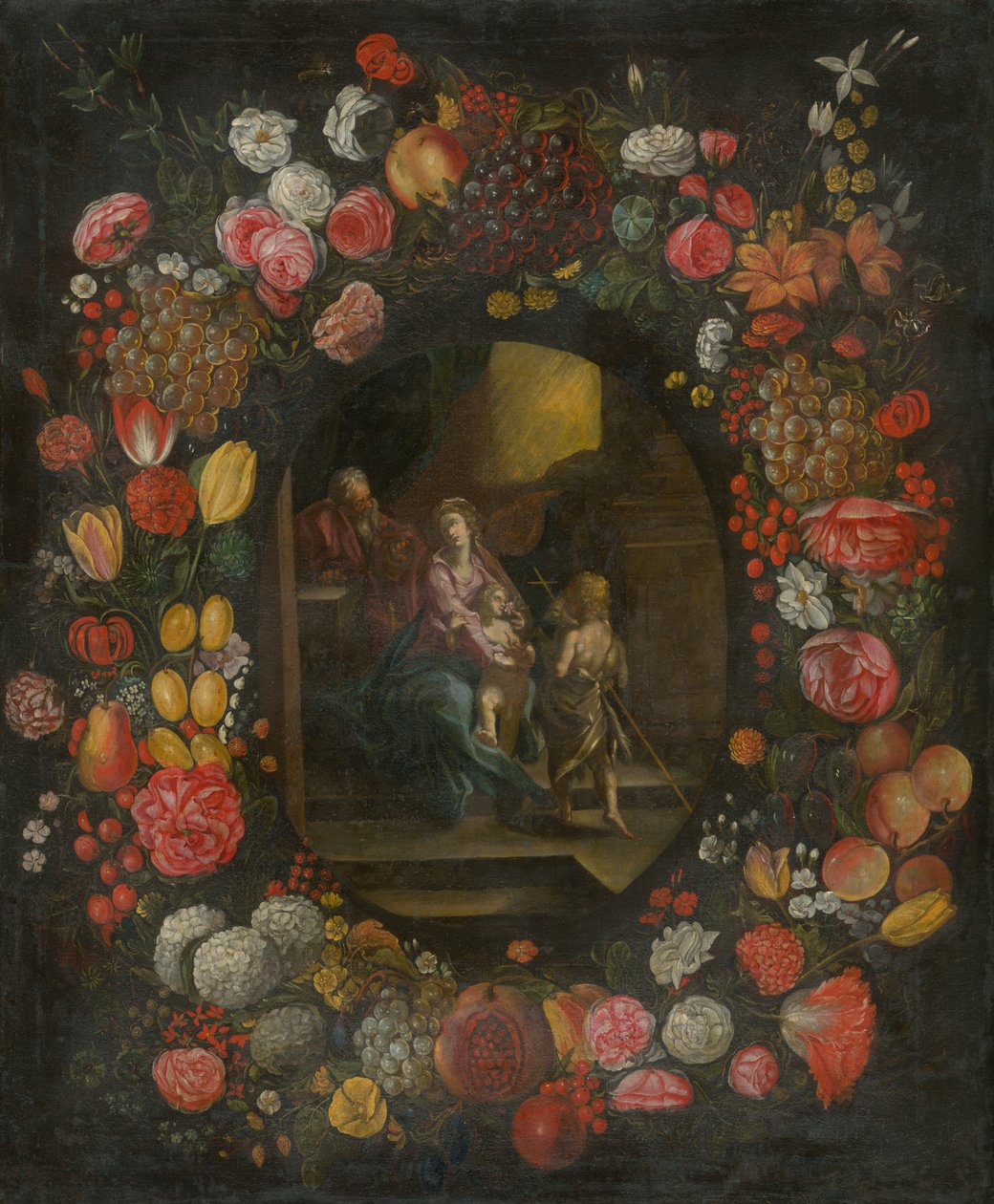 Family in a Flower and Fruit Garland av Unbekannt