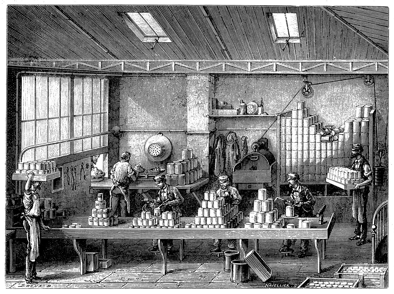 Fylla och löda burkar med mat, Frankrike, c1870 av Unbekannt