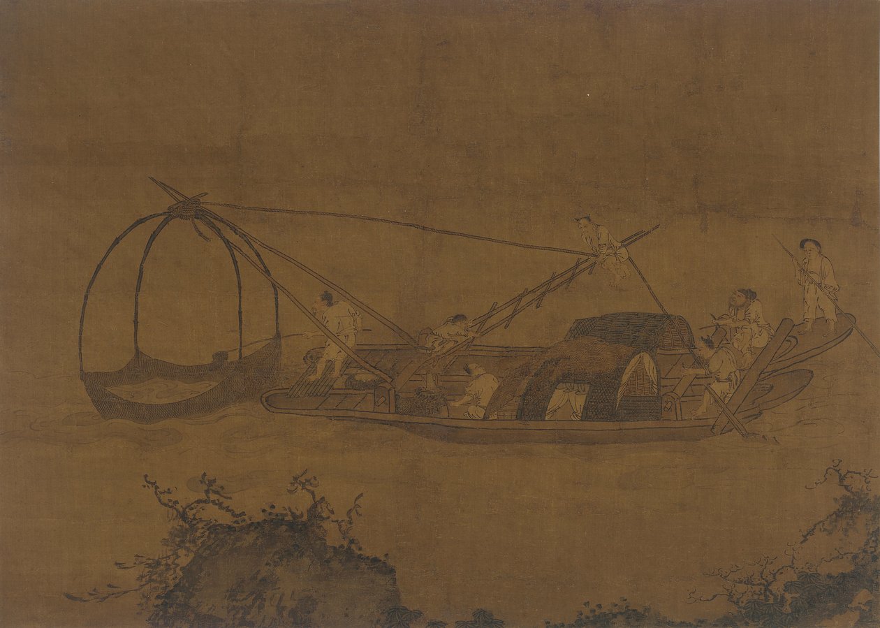 Fishermen Raising a Net, Mingdynastin, 1500-1600-talet. av Unbekannt