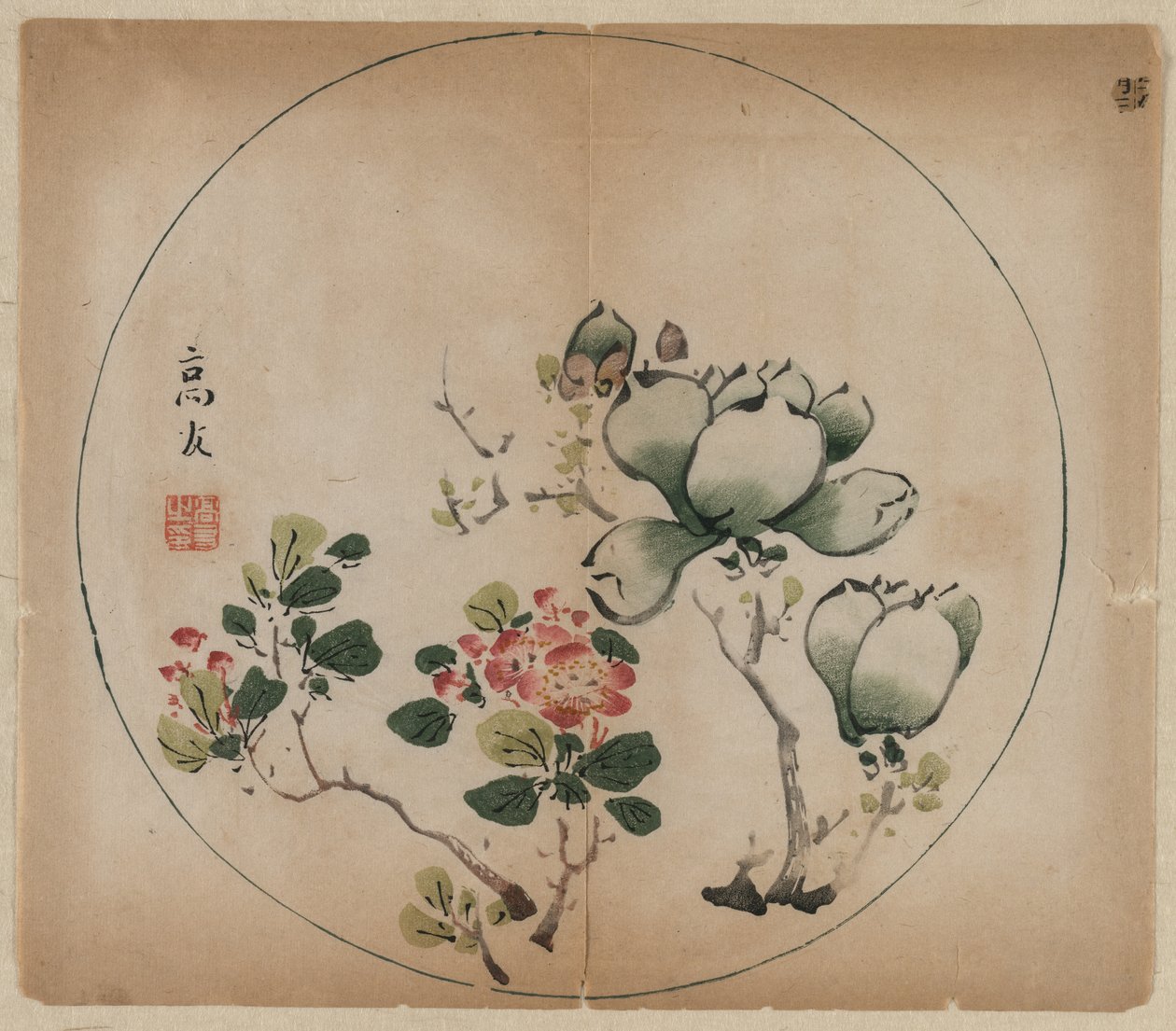 Blommande magnolia och persikoblommor, 1368-1644. av Unbekannt