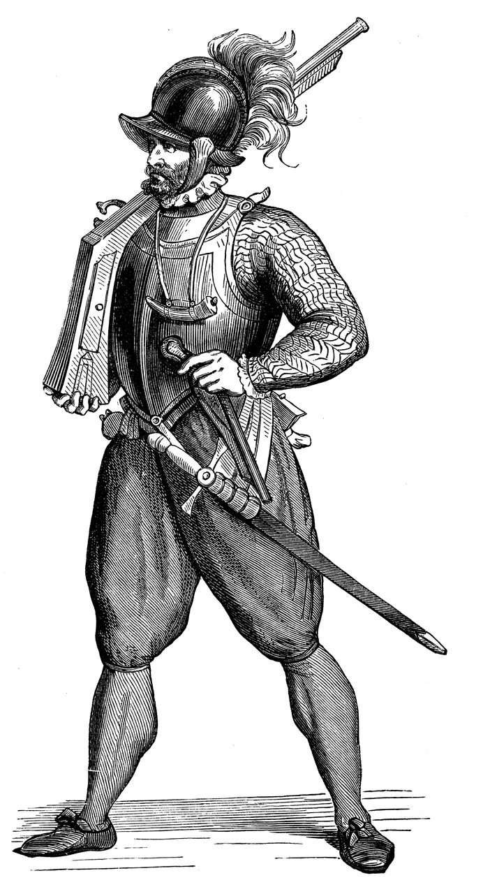 Fotsoldat som bär en harquebus, 1590 av Unbekannt