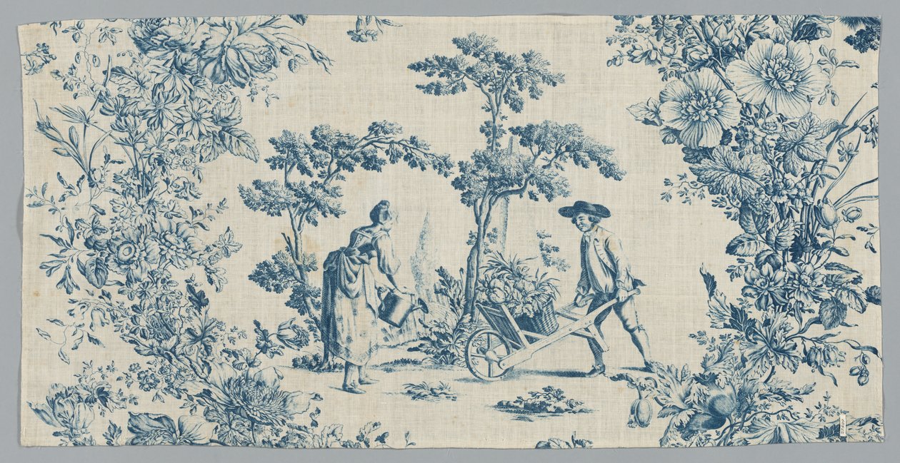 Fragment av tryckt bomull, ca. 1785. av Unbekannt