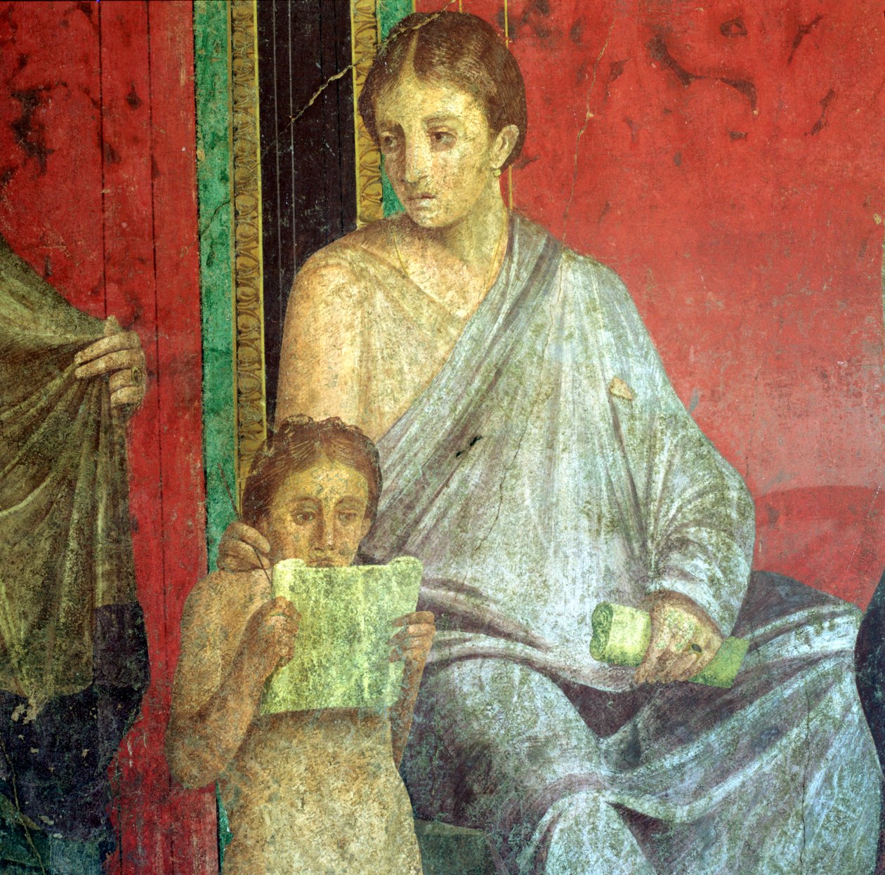 Fresco Detail, Young Girl Reading, 1:a århundradet f.Kr av Unbekannt
