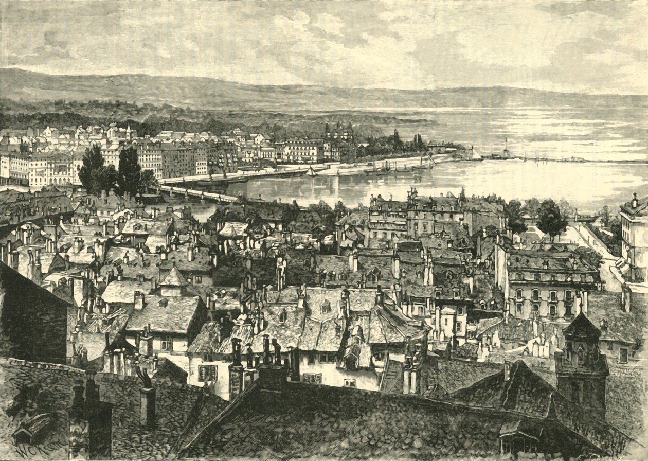 Genève, blickar mot sjön, 1890. av Unbekannt