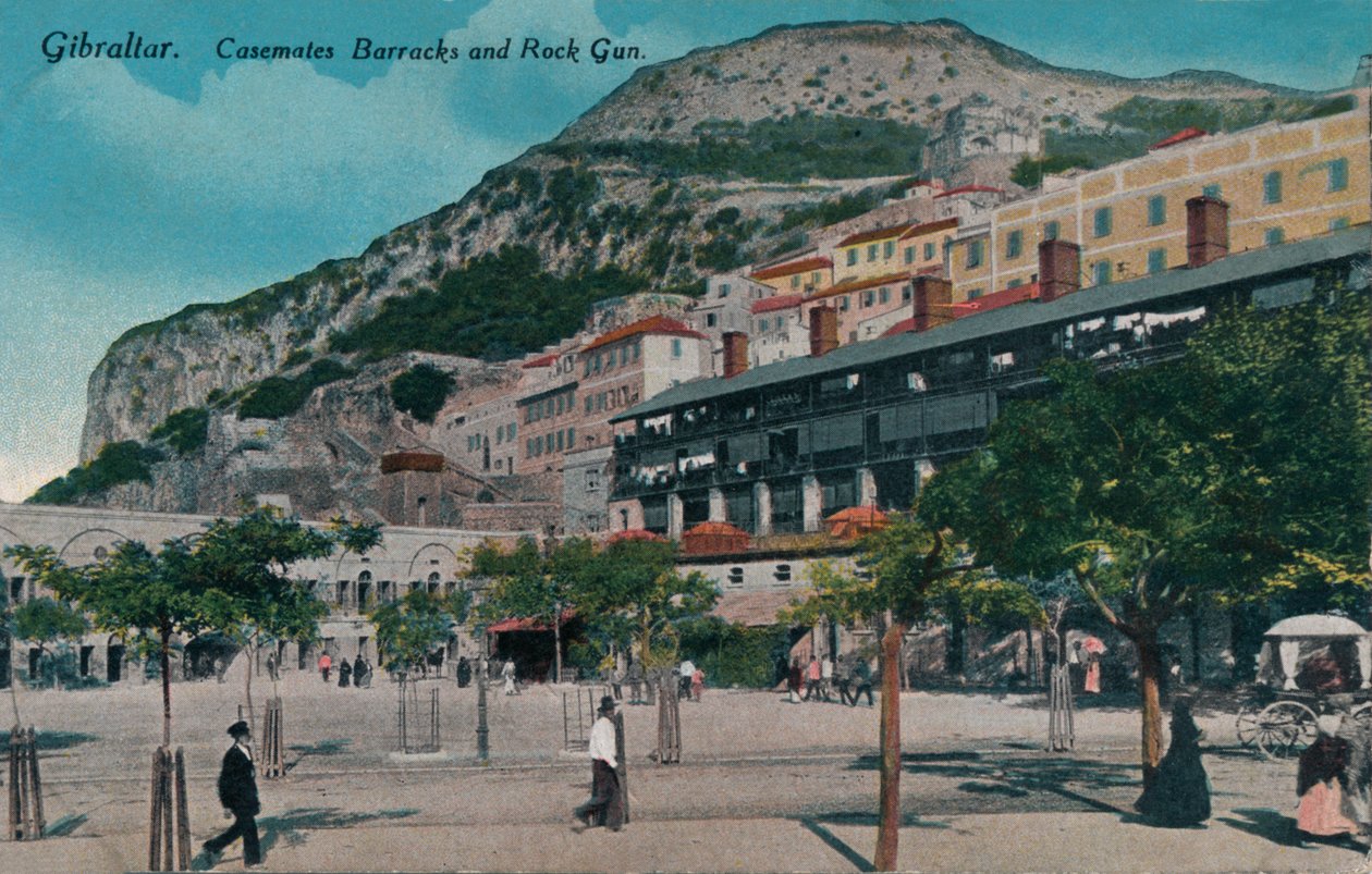 Gibraltar - Casemates Barracks and Rock Gun, c1900 av Unbekannt