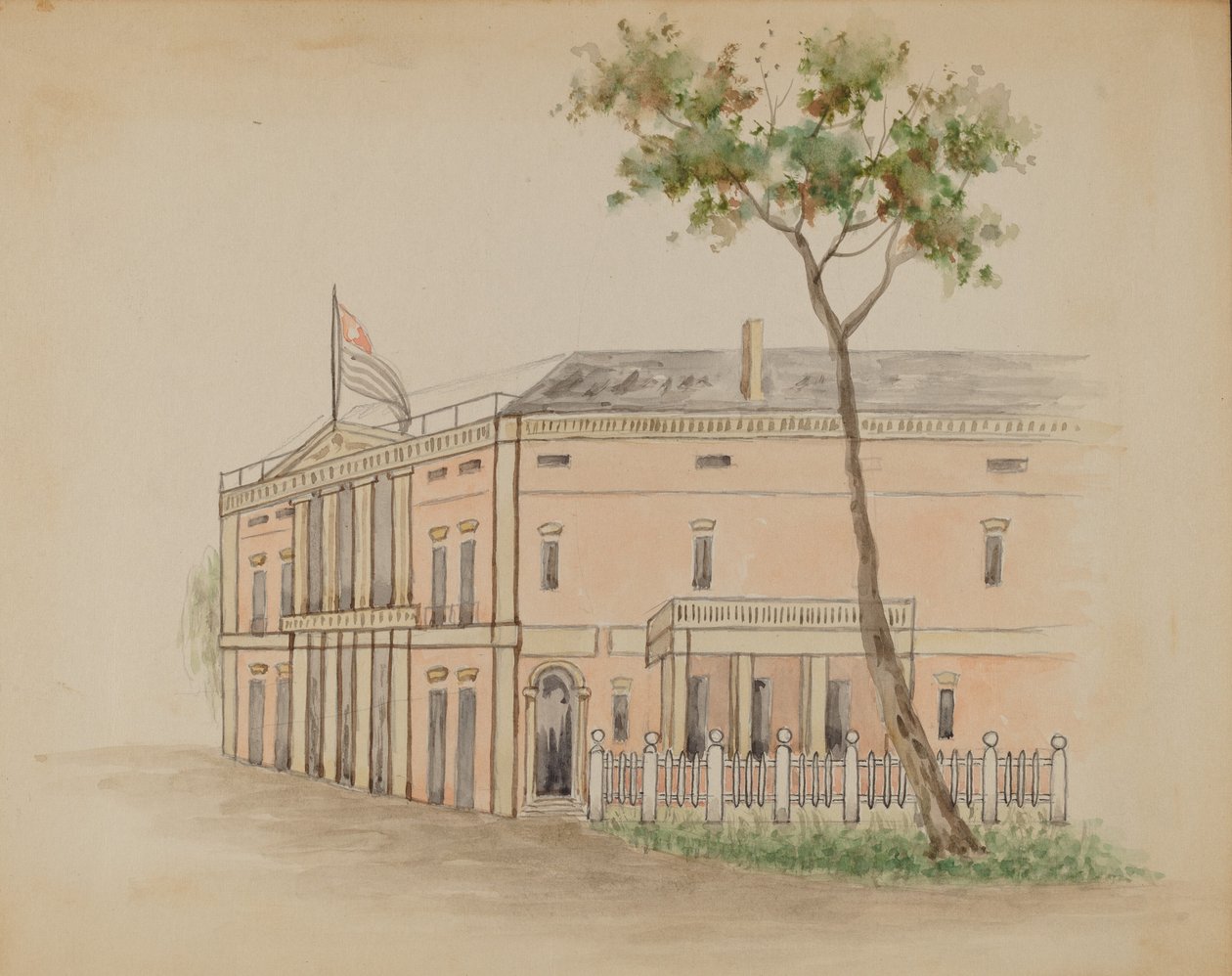 Hus med flagga, 19351942. av Unbekannt