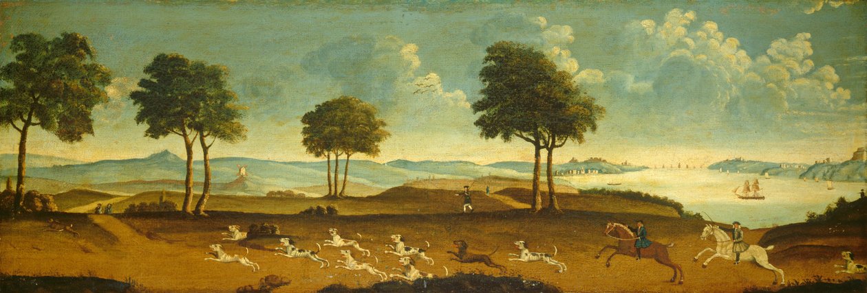 Jaktscen med hamn, 1700-tal. av Unbekannt