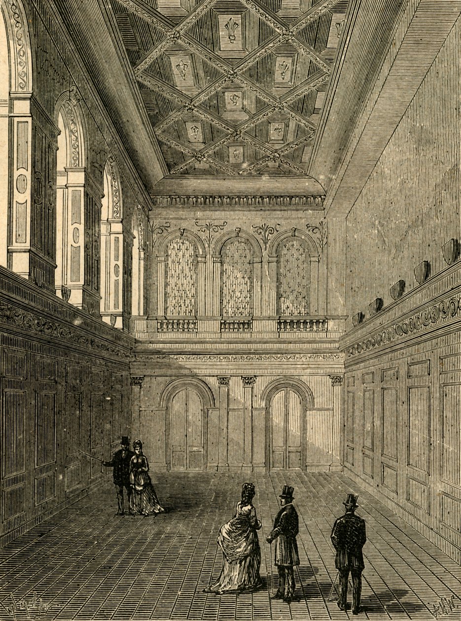 Interiör i sybehörshallen, 1876, 1897. av Unbekannt