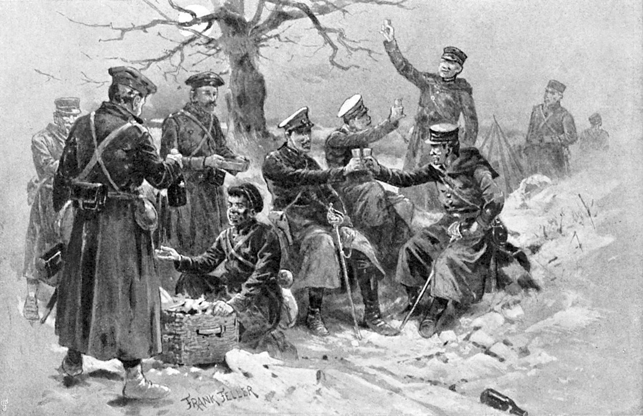 Japanska och ryska soldater förbrödrade, rysk-japanska kriget, 1904-5 av Unbekannt