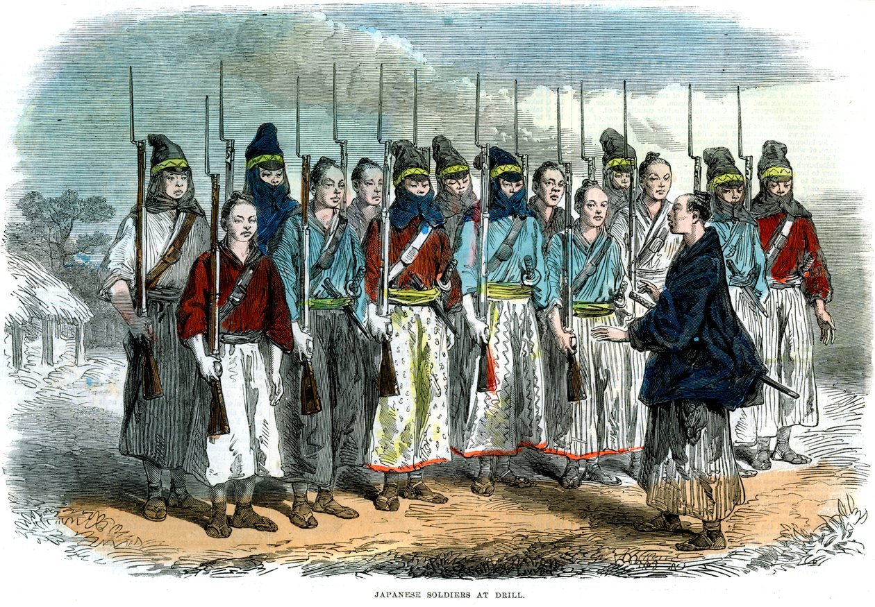 Japanska soldater vid övning, 1864 av Unbekannt