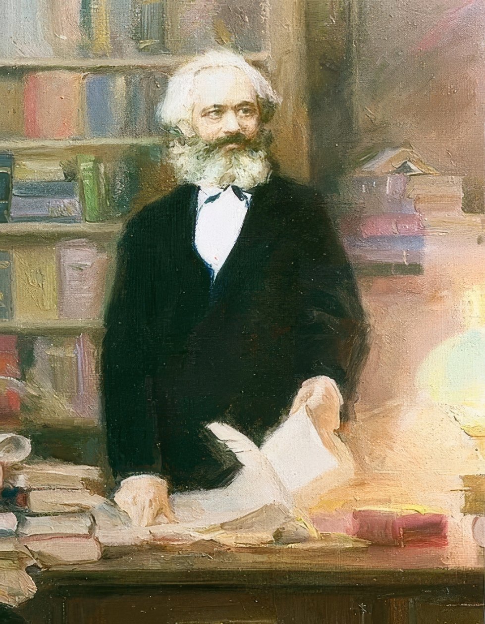 Karl Marx i sitt arbetsrum. Omkring 1875 av Unbekannt