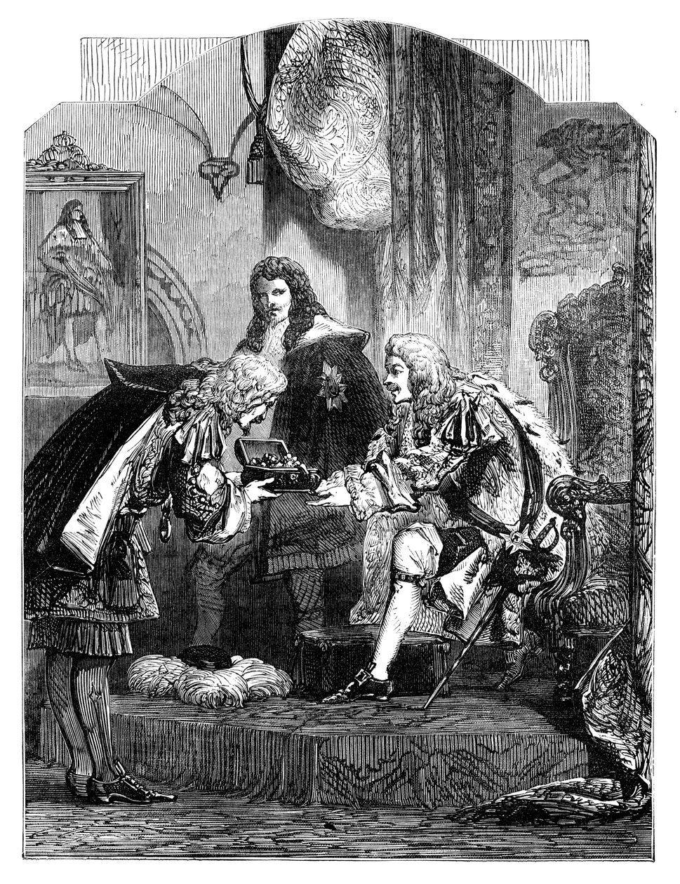 Kung James II tar emot den franska mutan, c1902 av Unbekannt