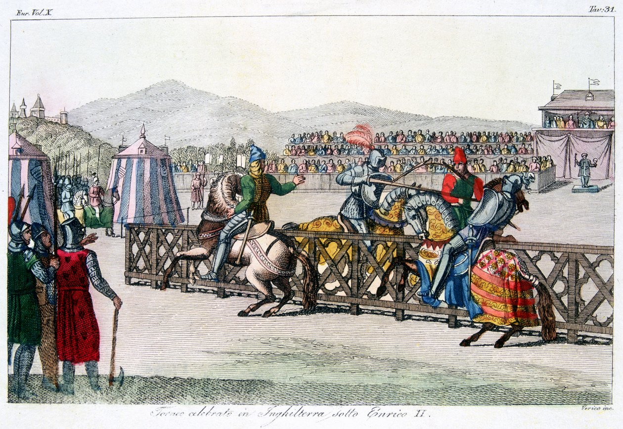 Riddare som tornerspelar vid en turnering, 1100-talet, c1815 av Unbekannt