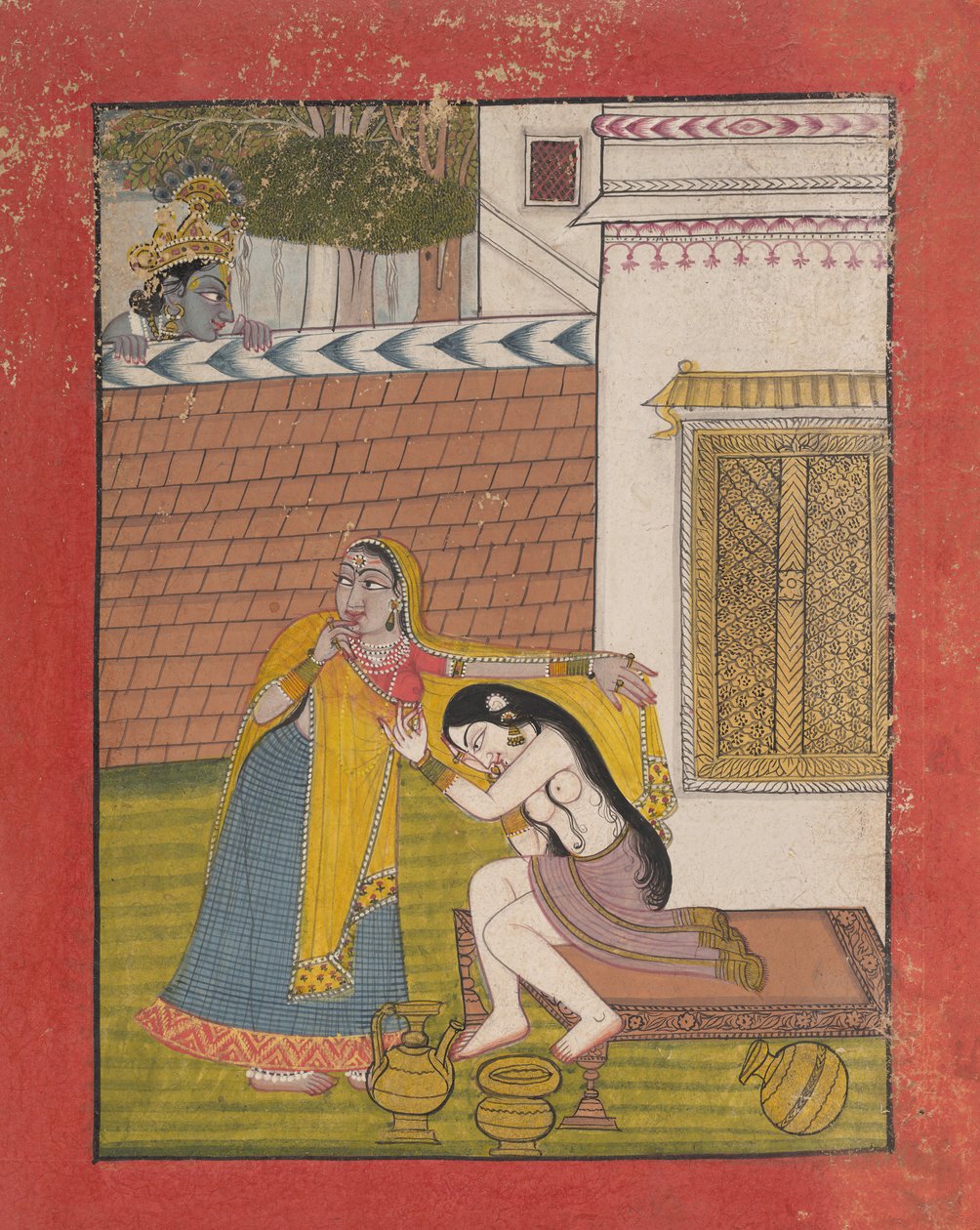 Krishna spionerar på Radha, ca. 1780-90. av Unbekannt