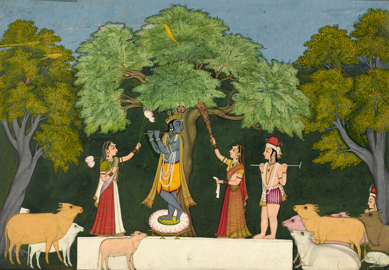 Krishna underhåller sina följeslagare, ca. 1760-1765. av Unbekannt