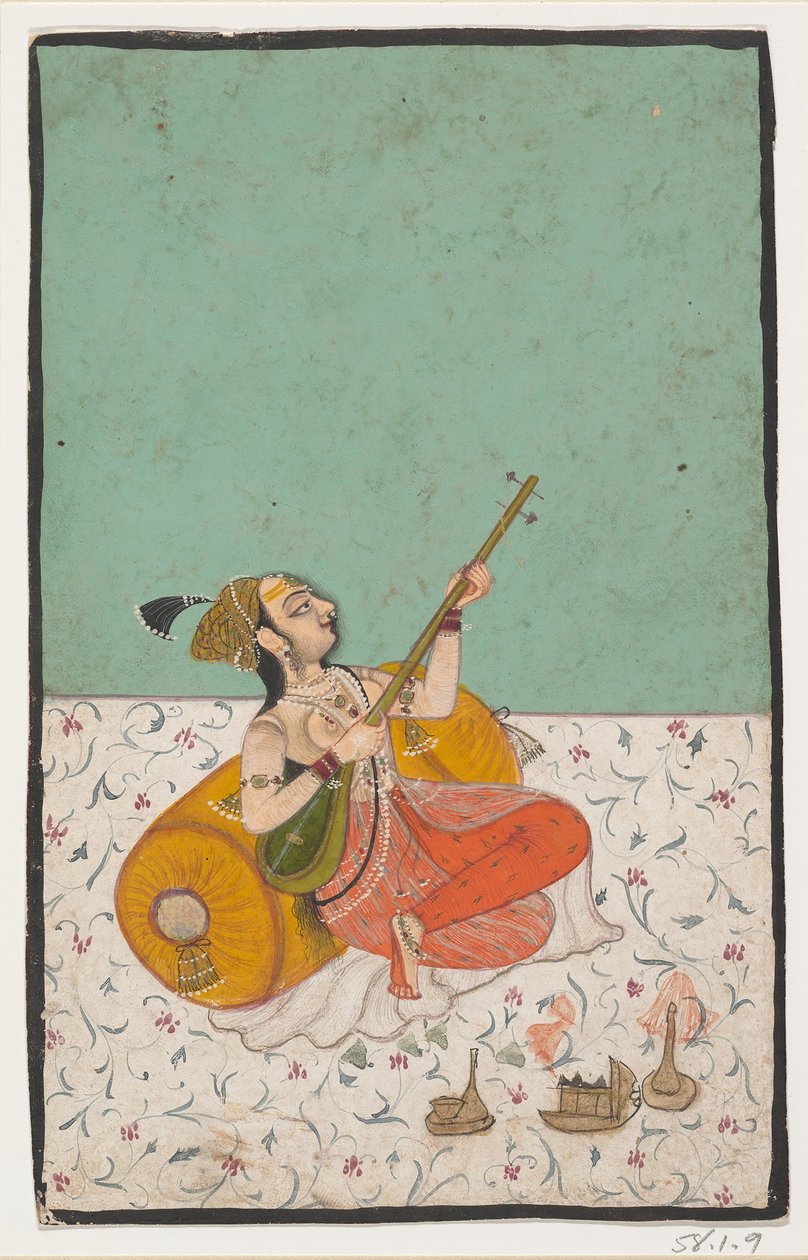 Lady Musician spelar en sitar, ca. 1800. av Unbekannt
