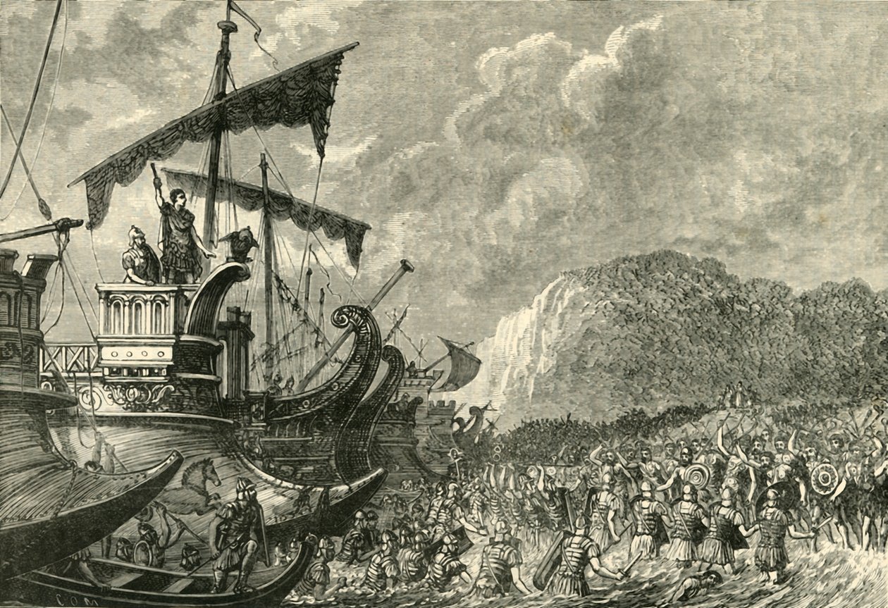 Julius Caesars landstigning i Storbritannien, 1890. av Unbekannt