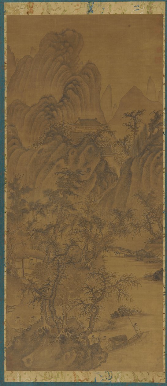 Landskap med gårdsbyggnader och figurer, 1368-1644. av Unbekannt