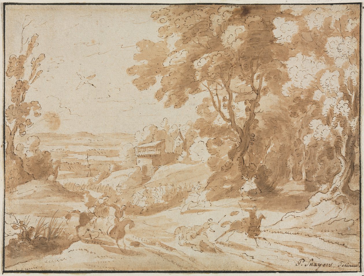 Landskap med ryttare, 1600-tal. av Unbekannt