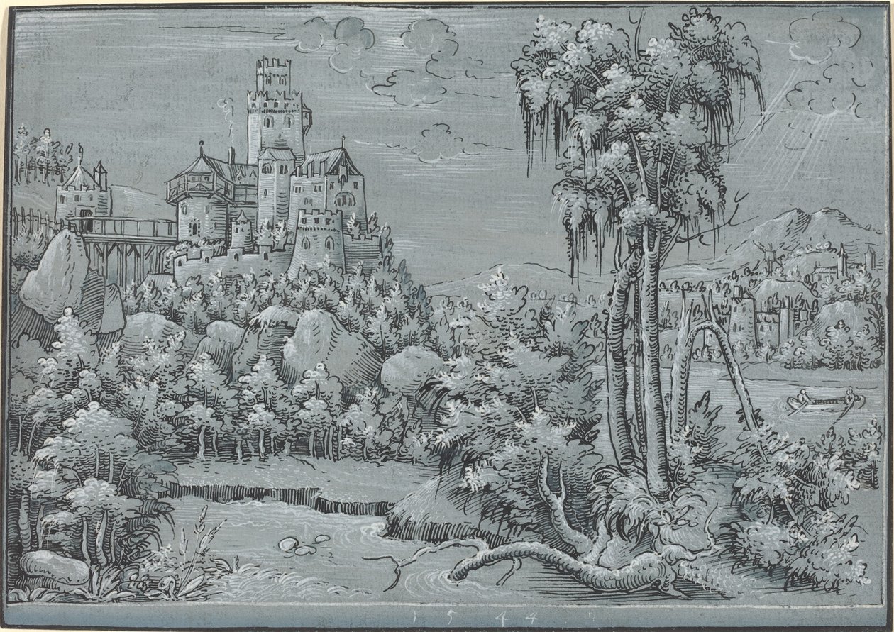 Landskap med ett slott, 1544. av Unbekannt