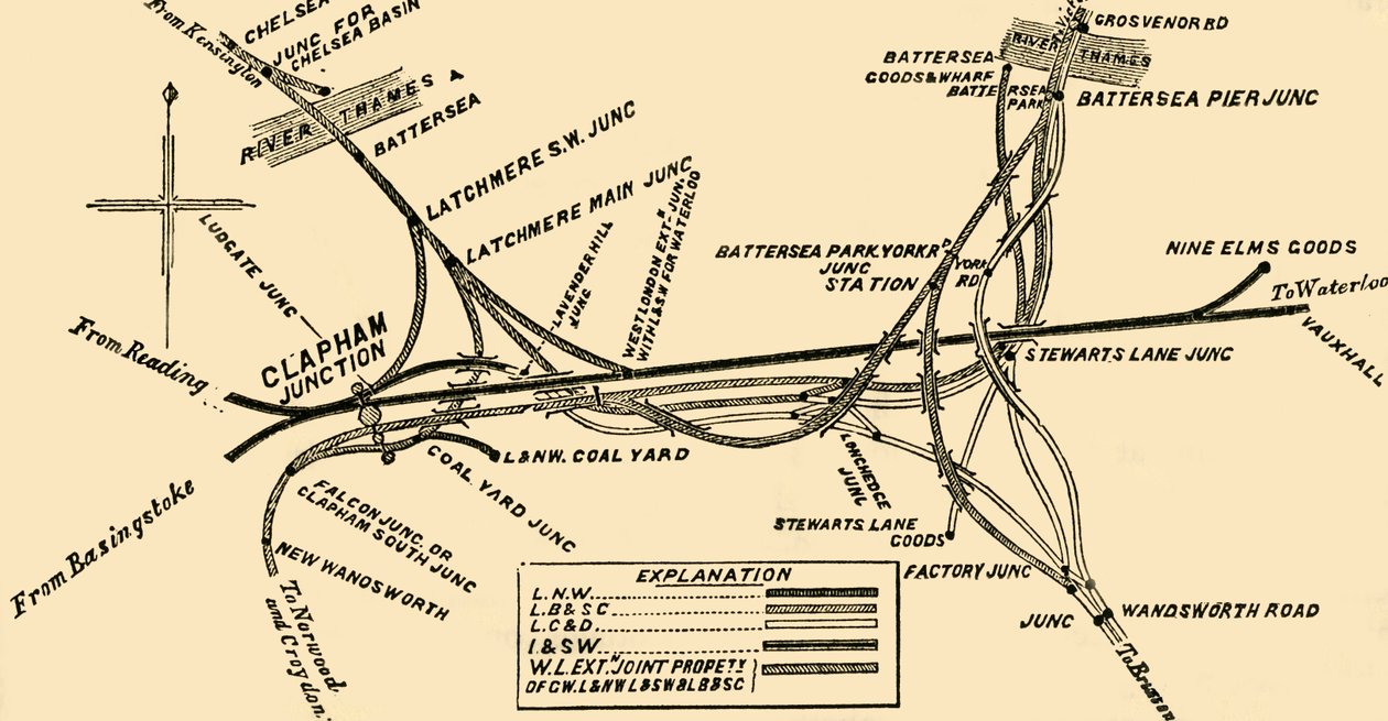 Järnvägslinjer vid Clapham Junction, c1878. av Unbekannt