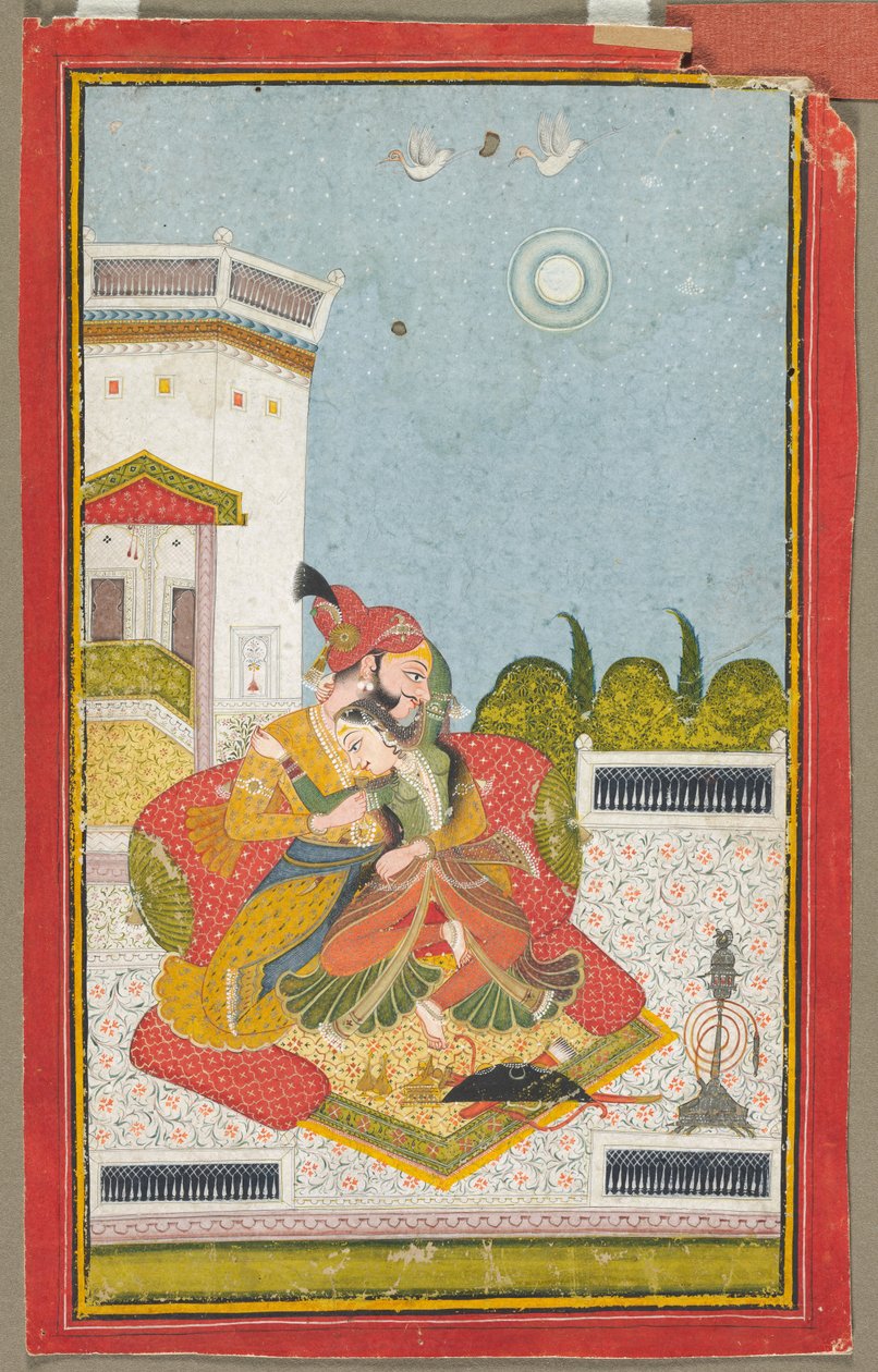Älskare som omfamnar Raga Malkaus, ca. 1760. av Unbekannt