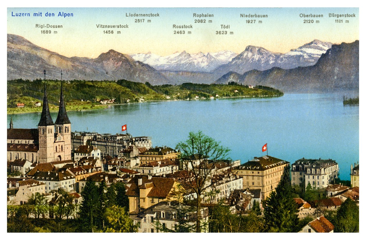 Luzern och Alperna, Schweiz, 1900-talet av Unbekannt