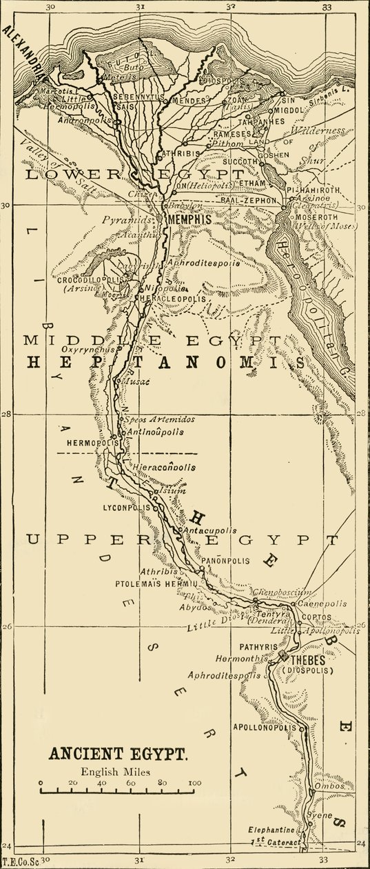 Karta över det antika Egypten, 1890. av Unbekannt
