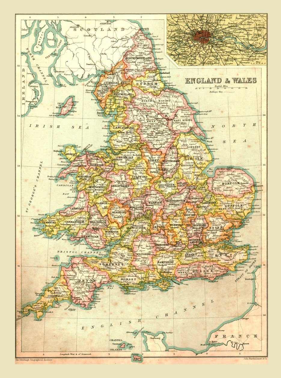 Karta över England och Wales, 1902. av Unbekannt