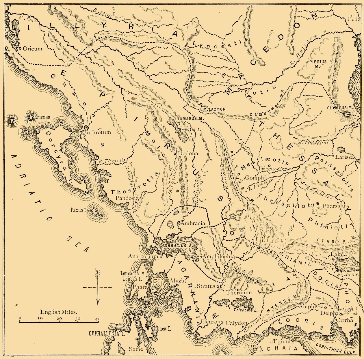 Karta över Epirus och västra Grekland, 1890. av Unbekannt