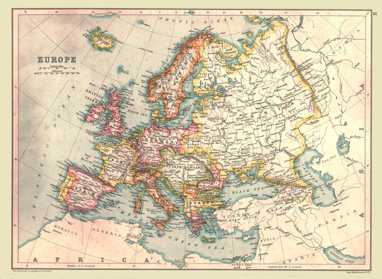 Karta över Europa, 1902. av Unbekannt