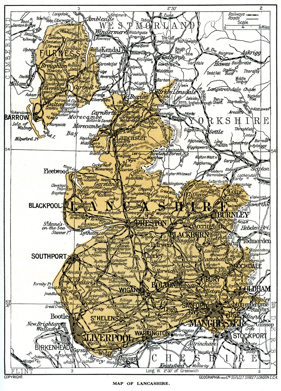 Karta över Lancashire, 1924-1926 av Unbekannt