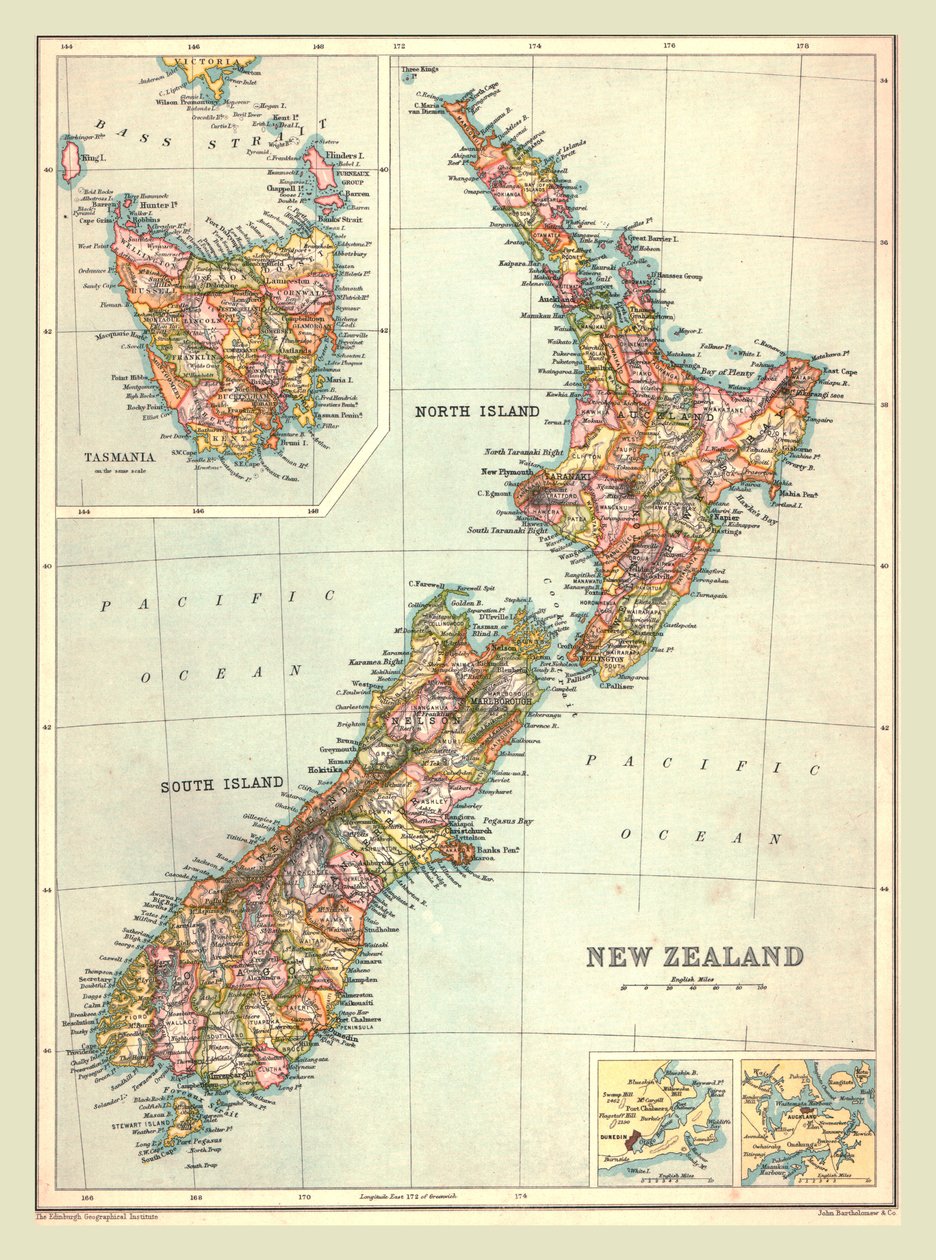 Karta över Nya Zeeland, 1902. av Unbekannt