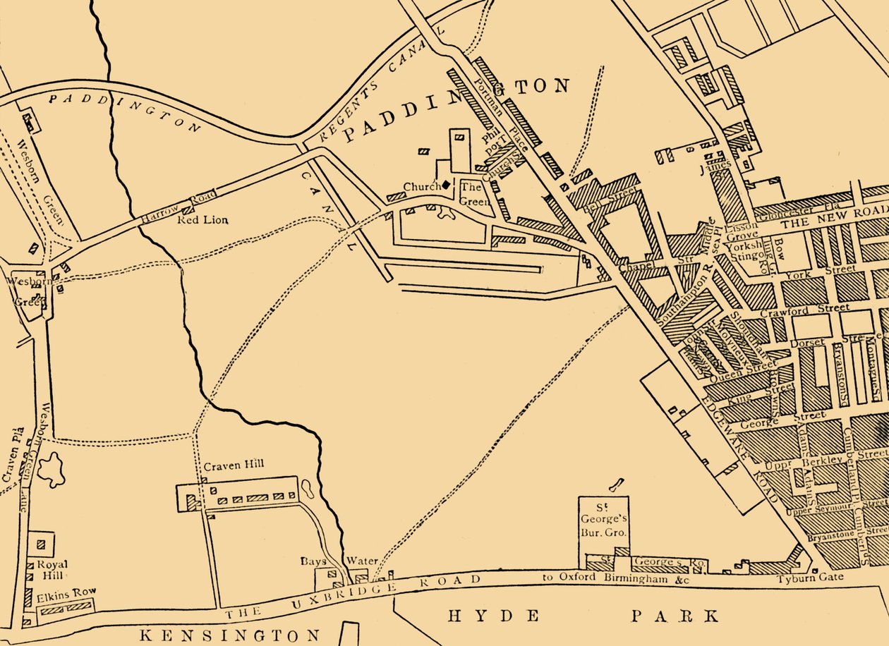 Karta över Paddington, 1815, c1876. av Unbekannt