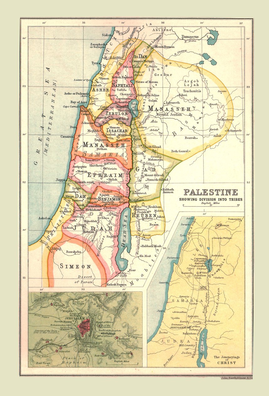 Karta över Palestina, visar indelning i stammar, 1902. av Unbekannt