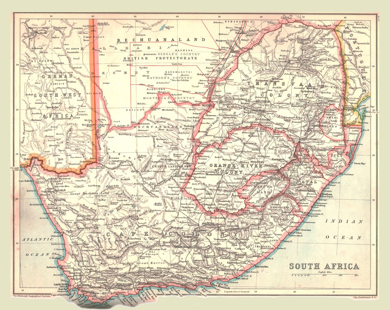 Karta över Sydafrika, 1902. av Unbekannt