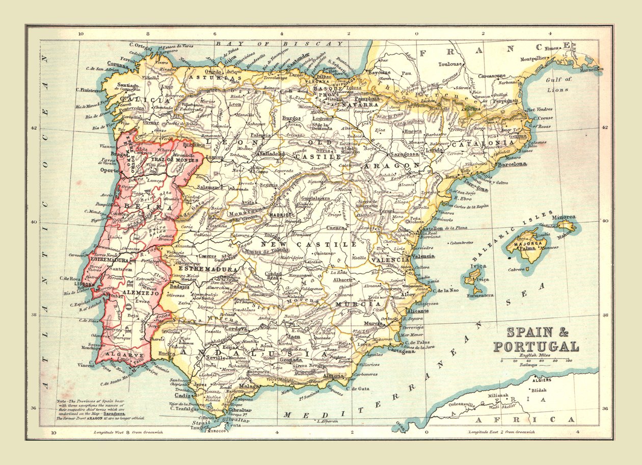 Karta över Spanien och Portugal, 1902. av Unbekannt