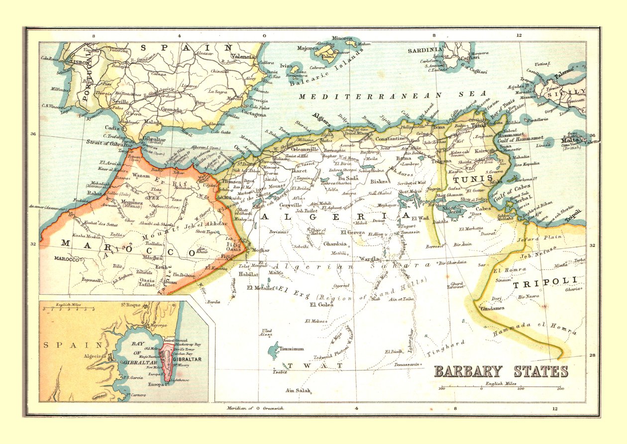 Karta över Barbarystaterna, 1902. av Unbekannt