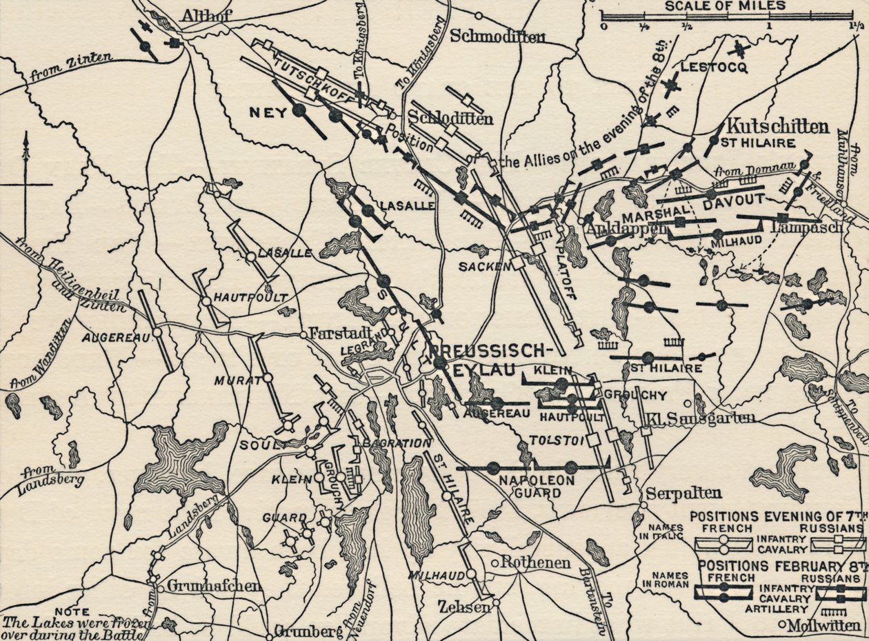 Karta över slaget vid Eylau, 1807, 1896 av Unbekannt