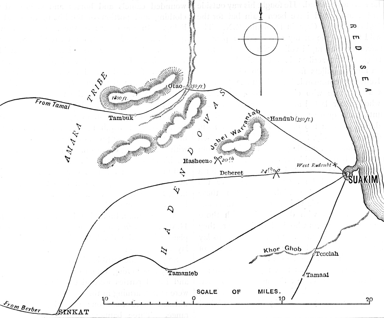 Karta över Suakims omgivningar, c1885 av Unbekannt